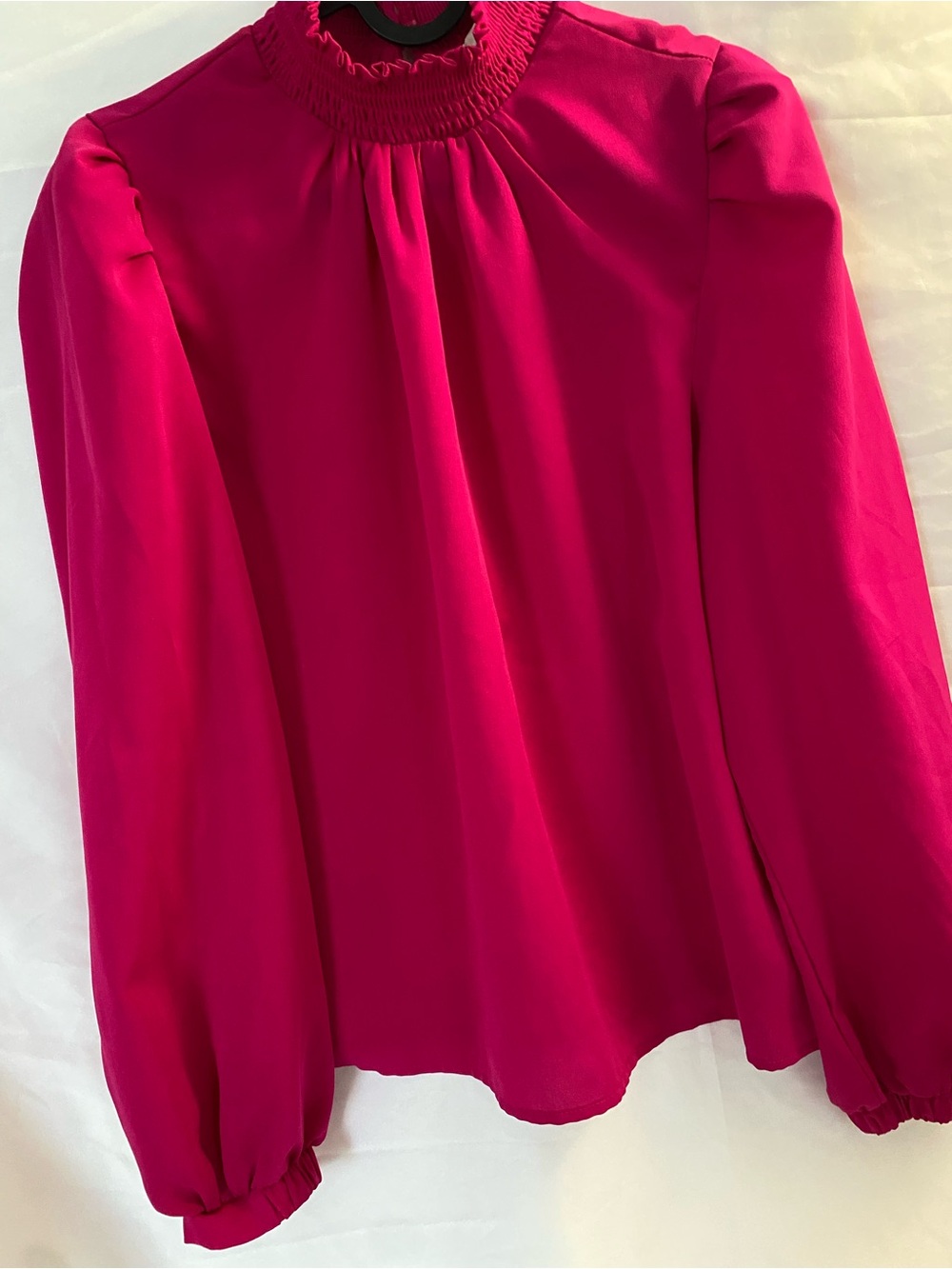 Melloday Magenta Pink Smocked Mock Neck Puff Sleeve Blouse Size M